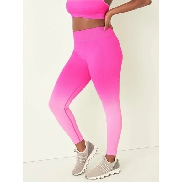 Victoria's Secret PINK Active Neon Pink Dip Dye Ombre Ribbed Leggings Size S - Picture 2 of 12